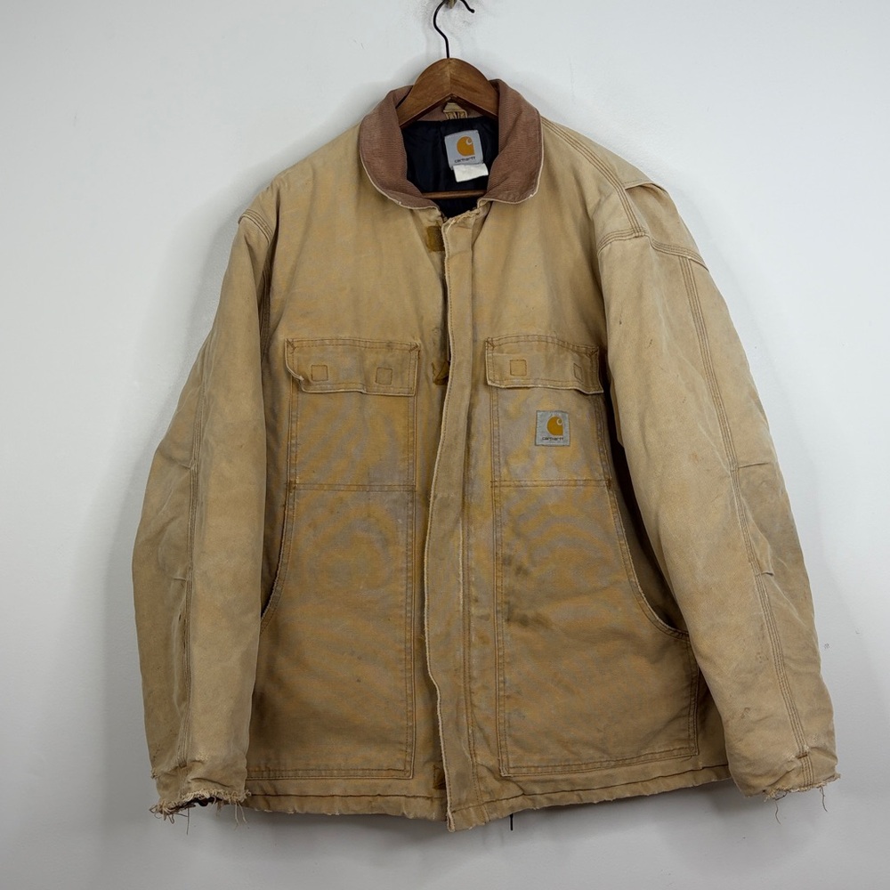 Vintage Carhartt Jacket Mens XL Beige Duck Arctic Lined Made in USA C03 Thrashed